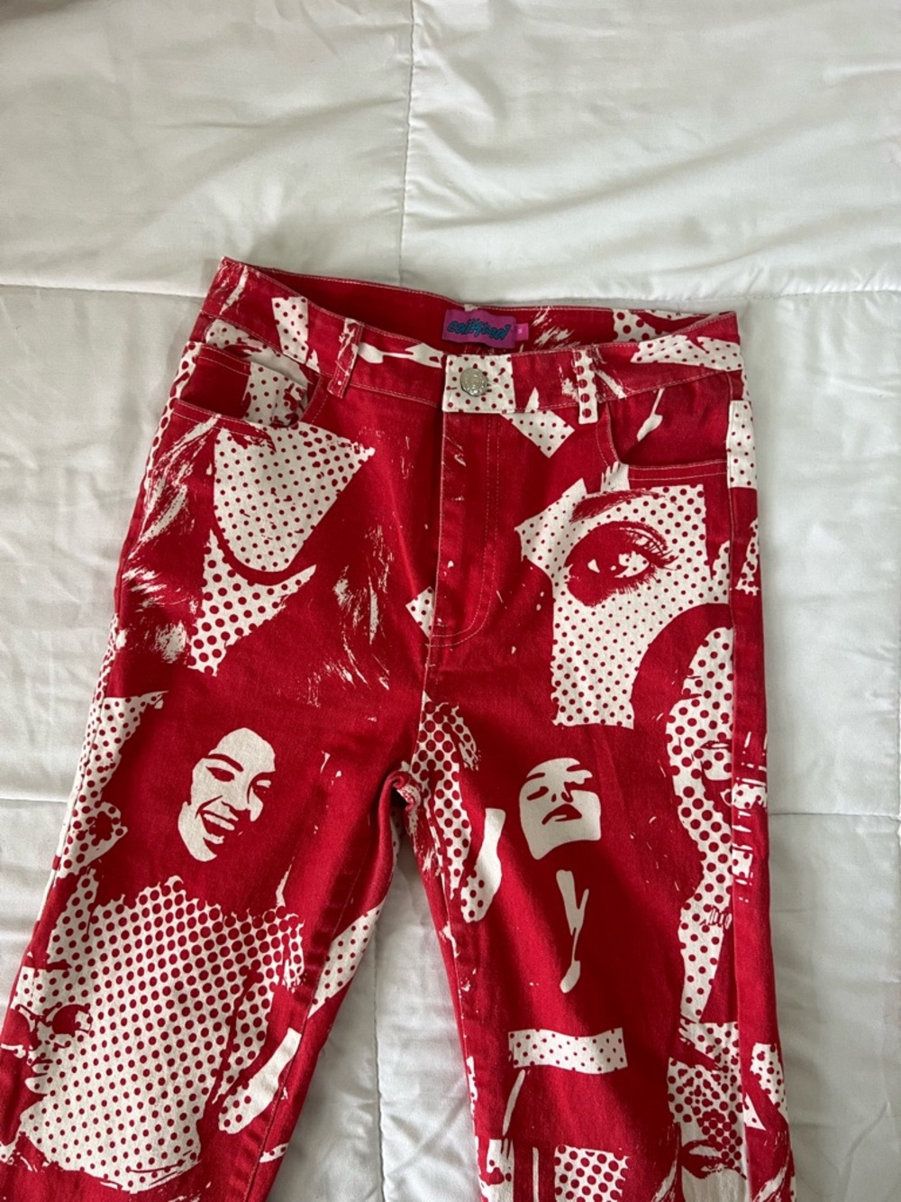 Women's Red Graphic Print Jeans
